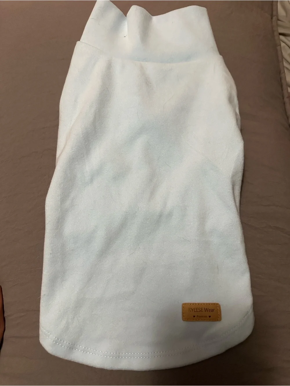 White Fleece Pet Sweater with Leather Logo Patch